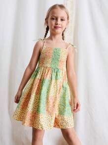 Maija Kids Maija Kids Young Girls' Ditsy Floral Spaghetti Strap Casual Holiday Dress - Multicolor - View 1