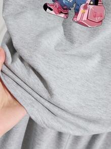 INAWLY 2 件女式休闲插肩袖熊印花宽松 T 恤套装 - 灰色 - 查看 7