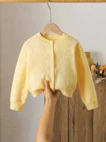 LMoss Kids LMoss Young Girls Plain Knit Crew Neck Yellow Cardigan,Fall Sweaters, Fall Stitich Winter - Yellow - View 6