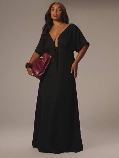 MUSERA Plus Maxi Tie Cut Out Dress Cute Holiday Elegant Romantic Curve