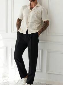 Manfinity Homme Men's European And American Style Fashionable Blogger Design Turn-Down Collar 3D Floral Knitted Cardigan Jacket  Knitted Button Downs For Men - Apricot - View 3