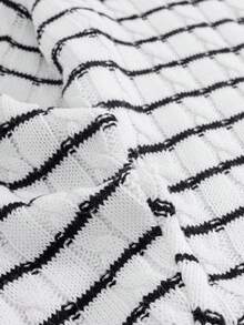 EURMUSE Men Casual Striped Pattern Crew Neck Regular Sweater - Black and White - View 5