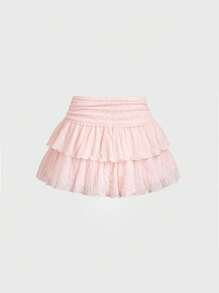 Sweetra New Romantic Pink Lace Mini Skirt, Versatile For Vacation And Daily Wear - Pink - View 2