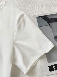 Chiquease Women Casual Numeric Print Short Sleeve Cropped T-Shirt - White - View 4