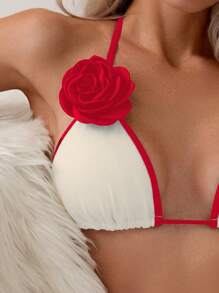 Swim Chiccia 女士泳衣套装，撞色吊带上衣和三角下装，夏季时尚 - 紅色 - 查看 4