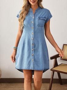 EMERY ROSE Women's Casual Front Button Denim Dress For Vacation