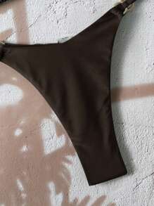 Swim Vcay Women 2pcs/Set Casual Vacation Solid Halter Neck Tie Bikini Top And Bottoms For Summer