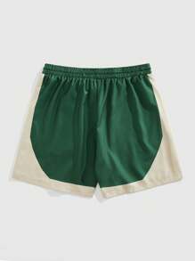 ROMWE MEN Men's Preppy Street Fitness Letter Print Contrast Color Drawstring Waist Shorts, Summer - Green - View 2