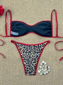 SHEIN 2pcs/Set Women Leopard Print High Cut Bikini Set, Beachwear Swimsuit For Summer Beach Vacation - Multicolor - View 2