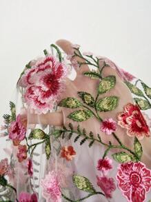 Ellevyn 浪漫玫瑰刺绣透明网眼中长连衣裙，优雅的夏季婚礼 - 彩色 - 查看 12