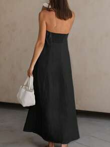 SHEIN Frenchy Đầm suông rộng rãi không tay màu trơn cỡ lớn dành cho nữ - màu đen - Xem 3