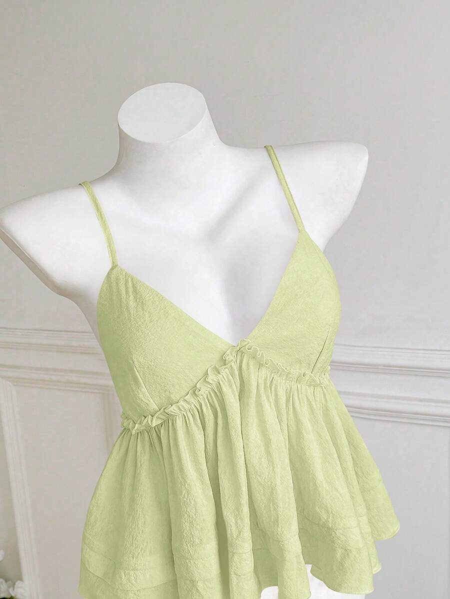 Elamini Women's Summer Solid Color Frill Strap Camisole - Mint Green - View 1