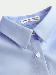 Tween Girl Casual Solid Color Polo Collar Crop Top & Pleated Skirt Co-Ord Set - Blue - View 13