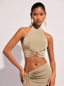 COSMINA Elegante Damen Bluse mit Metall Dekor für den Urlaub, Frühling/Sommer