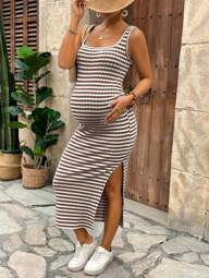 SHEIN Women's Casual Maternity Spaghetti Strap Midi Dress
