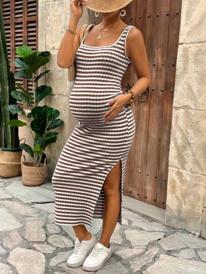 SHEIN Women's Casual Maternity Spaghetti Strap Midi Dress