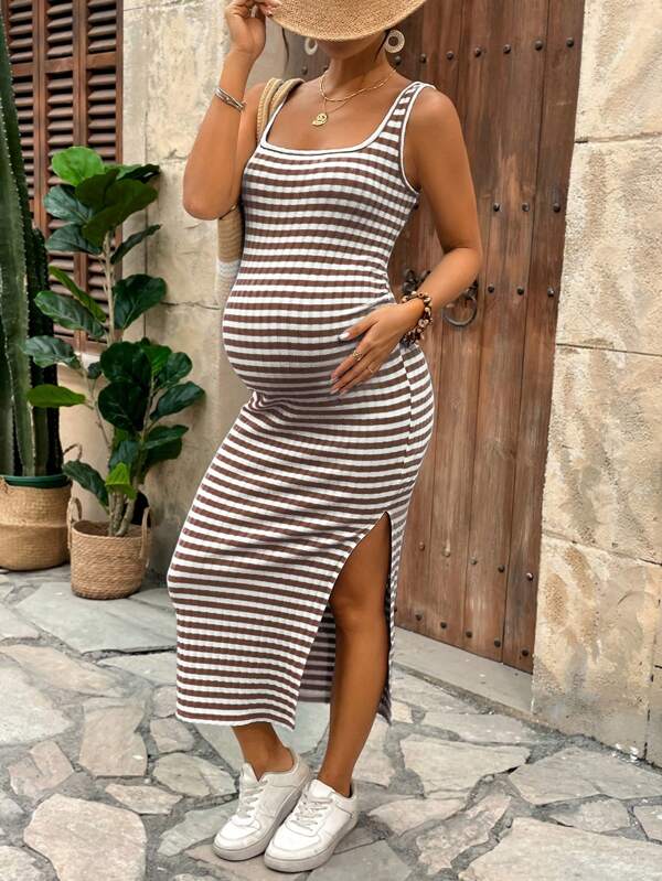 SHEIN Women's Casual Maternity Spaghetti Strap Midi Dress