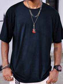 Manfinity Dauomo Comfortable Color Shirt, Funny Proverb Shirt, Valentine's Day Gift For Husband, Couple, Humorous Shirt, Sarcastic Round Neck Graphic T-Shirt For Men - Navy Blue - View 3