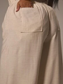 MUSERA 宽松飘逸的弹力腰长裤，优雅高贵，适合度假、浪漫、各种场合，毕业典礼等夏季休闲穿着。 - 白色 - 查看 5