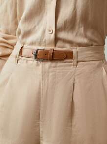 MOTF PREMIUM 亚麻束带压褶短裤 - 杏色 - 查看 3
