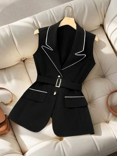 Regalyn جاكيت صدرية محزمة لياقة كبيرة المقاس للنساء