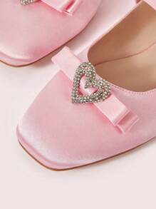 CUCCOO DOLLMOD Women 1cm Combination Heel Satin Fabric Open Back Square Toe Flat Shoes, Pink - Pink - View 7