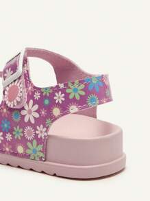 Cozy Pixies 1 Pair Cute Toddler Summer Floral Hook And Loop Princess Style Casual Soft Bottom Flat Sandals, Versatile - Purple - View 5