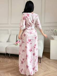 Modelyn Romantic Lace Sleeve Waist-Cinched Dress For Women - Pink - View 2