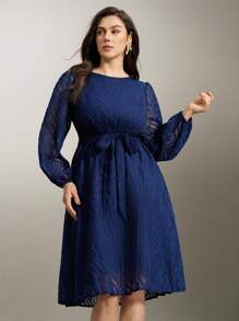 Flouryn 大码女式优雅圆领灯笼袖宽松休闲连衣裙，秋季长款女装