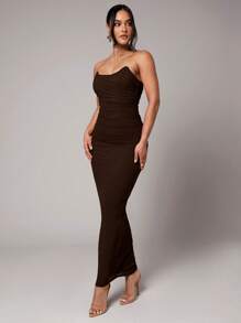 Silquee Robe de cocktail froncée rouge vif, sexy et romantique, pour la Saint-Valentin, les rendez-vous, les fêtes. Robe de cérémonie, robe de demoiselle d'honneur, robe de bal, robe de tous les jours pour le travail, robe rouge, robe d'anniversaire, tenue de vacances - Marron - Voir 3