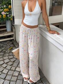 SHEIN EZwear Pantalon ample casual imprimé tout-sur-tout pour femmes