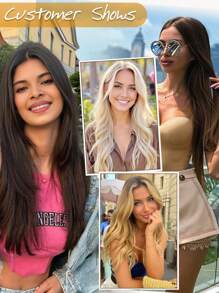7 piezas Extensiones de cabello con clip rectas de 14-20 pulgadas, extensiones de cabello con doble trama, extensiones de cabello humano con clip, extensiones de cabello con clip
