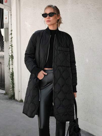 CLARA VERO Black Long Winter Coat With Quilting Details, One Big Pockets Fashionable Collar Long Winter Coat  Long Quilted Coat Women Long Coat Women Long Quilted Jacket Women Long Puffer Jacket Women Long Bomber Jacket Women Womens Quilted Coat Long Winter Coat Women Womens Outerwear Outerwear Women