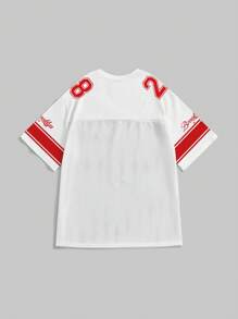 ROMWE Street Life 运动宽松白色和红色全身印花网眼女式短袖T恤 - 白色 - 查看 2