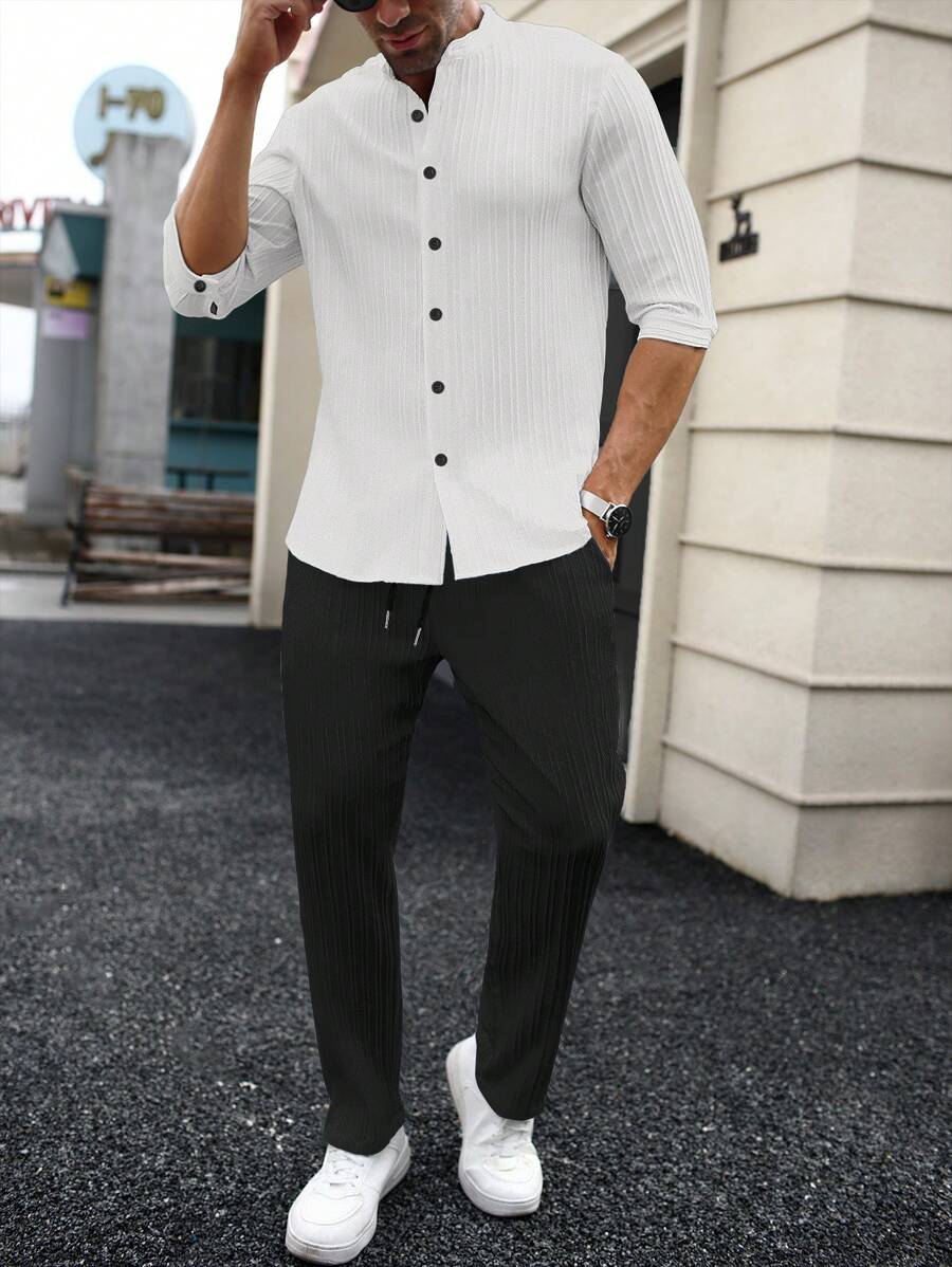 Manfinity RSRT 男士休闲短袖衬衫和裤子套装，秋季服装 - 彩色 - 查看 1