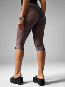 Missguided x Playboy 高腰卡普里徽标印花紧身裤，弹力中长款时尚下装，Y2K 节日街头服饰 - 黑色 - 查看 2