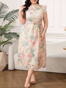 SHEIN Clasi Plus Size Women Floral Print Elegant Lace Dress For Summer - Multicolor - View 6