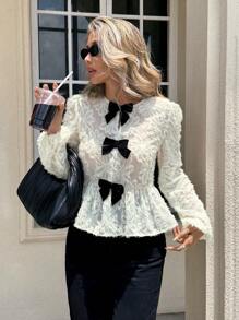Serisse Áo kiểu nữ mùa thu thanh lịch thắt nơ, màu trơn, tay dài, chất liệu chiffon, họa tiết hoa, kiểu babydoll dệt jacquard, áo mùa thu lãng mạn họa tiết hoa jacquard, áo chiffon mùa thu nhiều màu sắc thắt nơ, áo xếp ly, thích hợp mặc hàng ngày, phong cách Pháp, đi chơi, nghỉ lễ, áo dành cho giáo viên, người giàu có, phụ nữ công sở, áo dự tiệc mùa đông xuân hè. - Màu be - Xem 7
