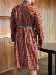 SHEIN Men's Printed Patchwork Double Pocket Long Sleeve Robe, Fall - Multicolor - View 2