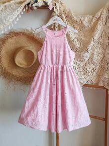 SHEIN Vestido de camisola de alta qualidade com alças finas e alças finas, moda verão para meninas, adequado para férias na praia, encontros ao ar livre, compras e outras roupas do dia a dia - Rosa - Ver 3