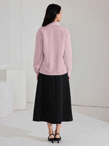 Heiryn Women's Rhinestone Decor Drop Shoulder Long Sleeve Single-Breasted Elegant Blouse - Pink - View 2
