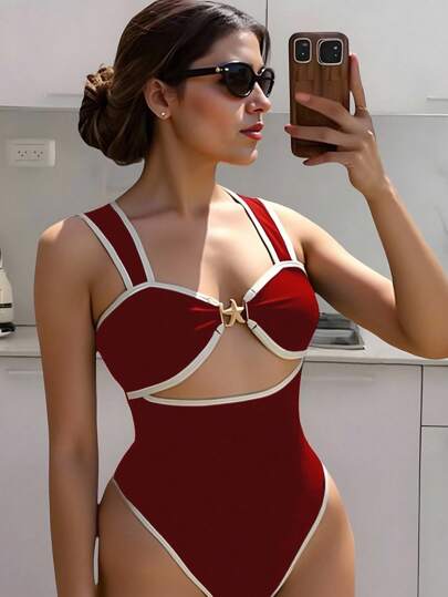 Swim Chiccia Traje de baño de una pieza de tela de nailon negro y blanco para mujer, ideal para vacaciones y fiestas en la playa