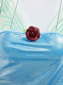 طقم فستان تنكري + سروال داخلي +أجنحة، زخارف زهرية ثلاثية الأبعاد، لامع، زي نسائي - أبيض - مشاهدة 3