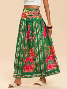 Travachic Women's Fashionable Printed Skirt, Suitable For Summer,Beach,Western Wear,Concert,Boho,Tropical Vacation,Graduation - Green - View 1