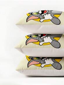 TOM & JERRY X SHEIN 卡通印花抱枕 - 卧室/床边枕套、沙发靠垫套、汽车腰部支撑靠垫套，带可拆卸可洗套 - 黃色 - 查看 10