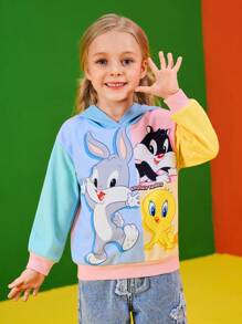 LOONEY TUNES X SHEIN 年轻女孩休闲彩色卡通图案长袖连帽卫衣，春秋季 - 彩色 - 查看 2