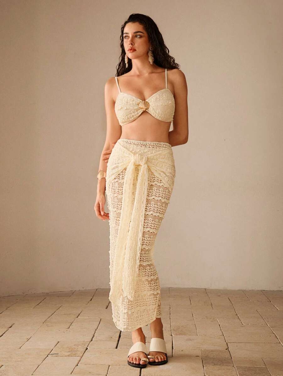 Anewsta Conjunto de bikini minimalista de unicolor y de alta gama para mujer