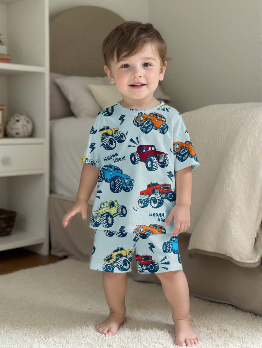 SHEIN 2Pcs/Set Baby Boy Loose Casual Sleepwear Suitable For Summer - Multicolor - View 1