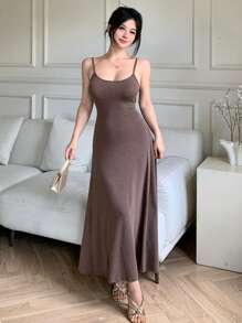 DAZY Women's Loose Casual Sleeveless Dress And Cover Up Set, Elegant Minimalist Style For Office, Vacation, Spring/Summer/Autumn - Brown - View 15