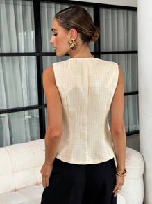Lavishia Camicia casual aderente con collo a equipaggio e bottoni in metallo texturizzati, abbigliamento autunnale da donna, stile Y2K old money, abbigliamento da lavoro casual e da ufficio, adatto per l'aeroporto